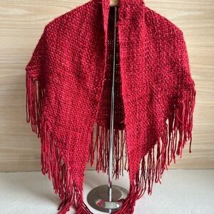 Handwoven Red Fringe Shawl